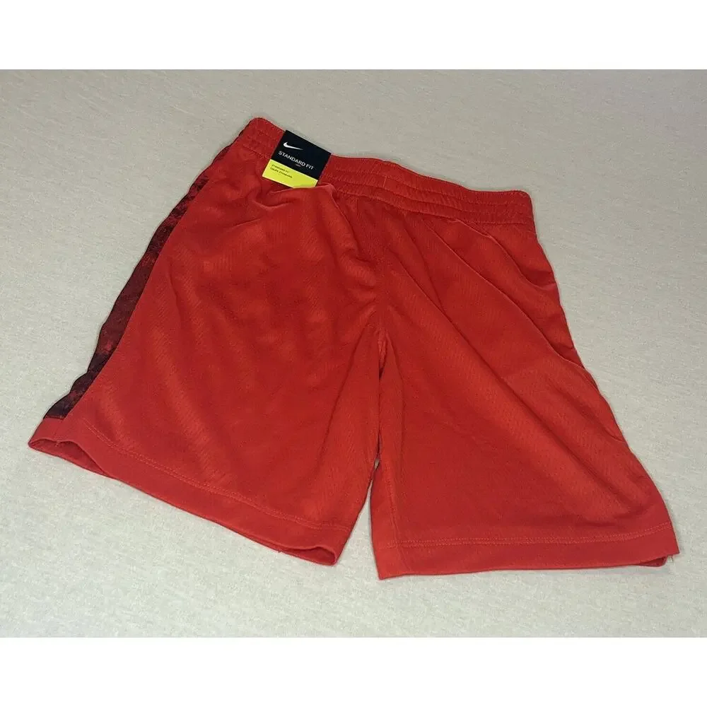Nike Boys Shorts Dry Trophy Camo Stripe Dri-Fit Habanero Red Medium NEW